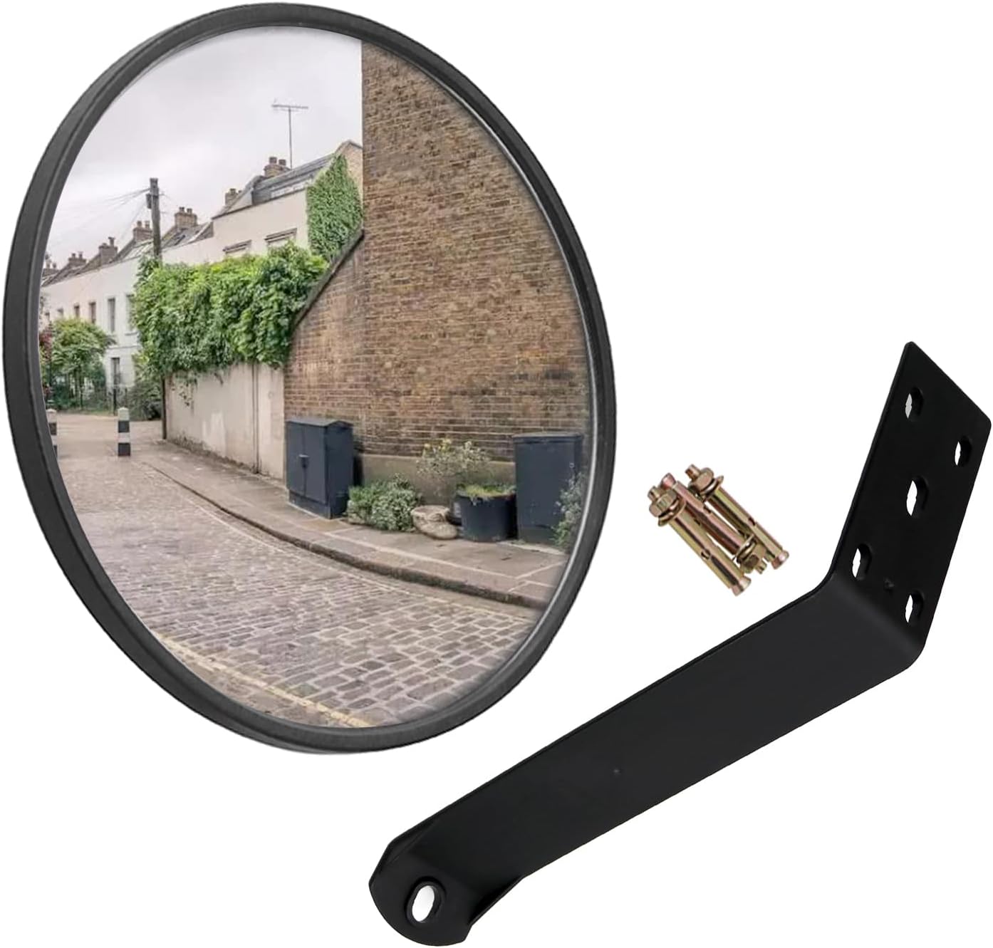 8" Convex Mirror – Adjustable Wall Bracket for Driveway | 8" curved blindspot mirror with adjustable wall bracket.