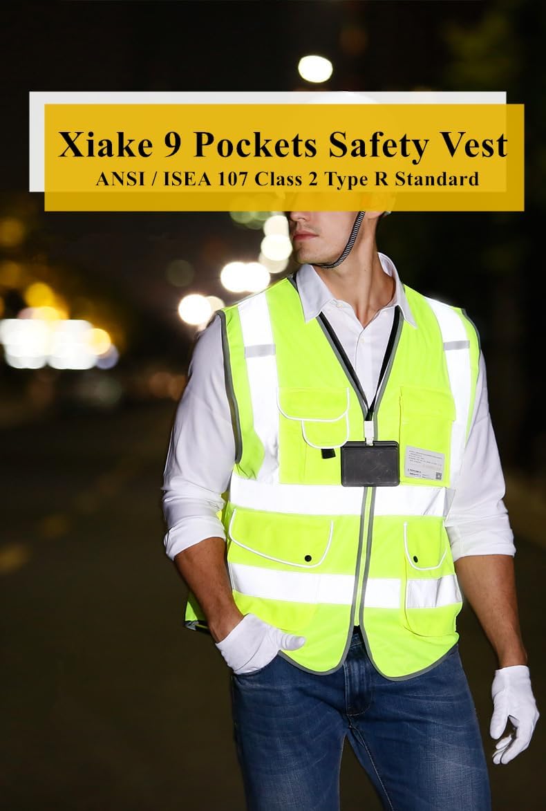 9 Pockets Class 2 High Visibility Reflective Safety Vest for Men Women,Meets ANSI/ISEA Standard