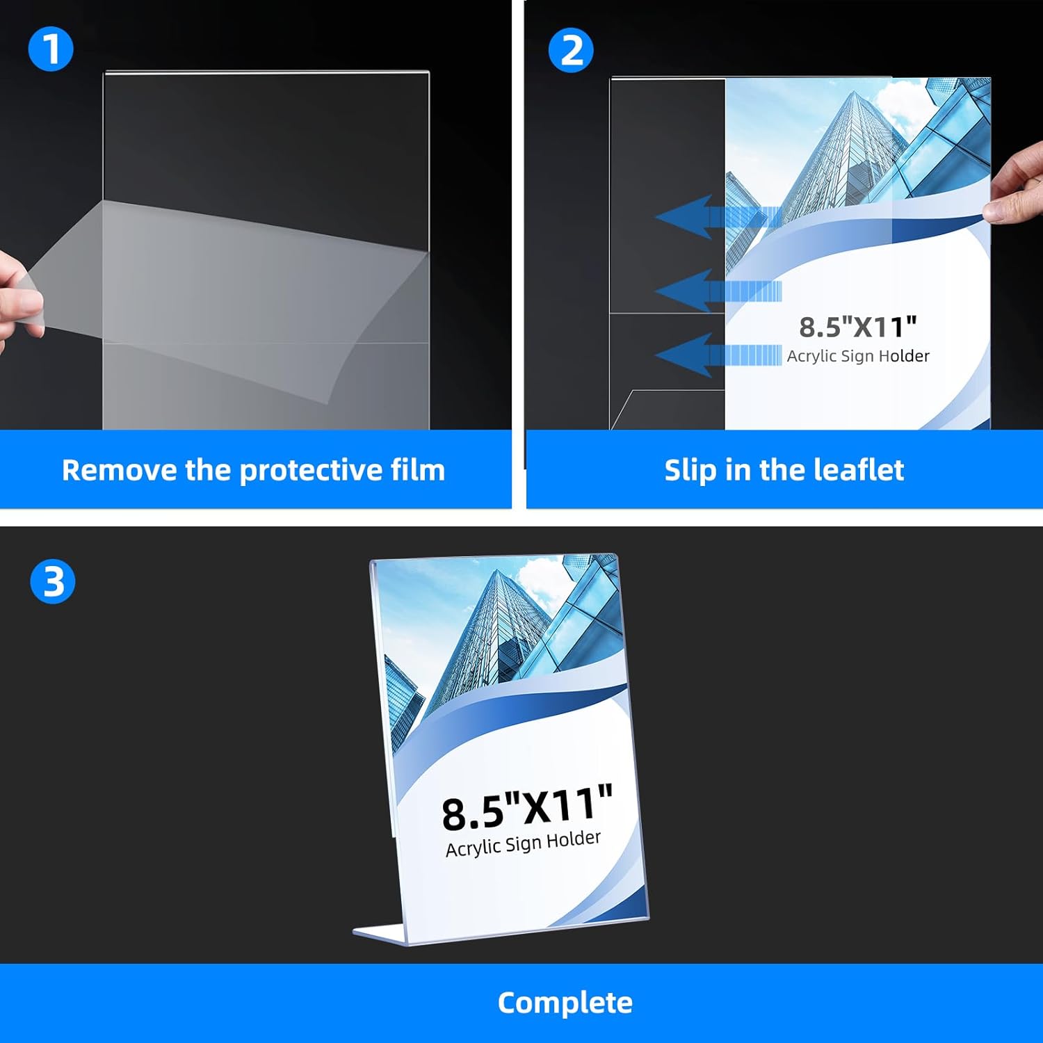 12 Pack Acrylic Sign Holder 8.5 x 11, Clear Plastic Display Stands for Tabletop, L-Shape Acrylic Stands for Flyers