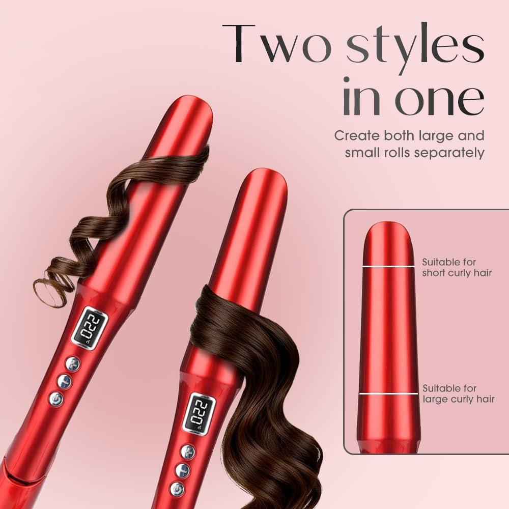 2-in-1 Hair Straightener and Curler, Titanium & Ceramic, Red | Flat Iron for Fine Hair, Rapid Heat-Up, Negative Ions