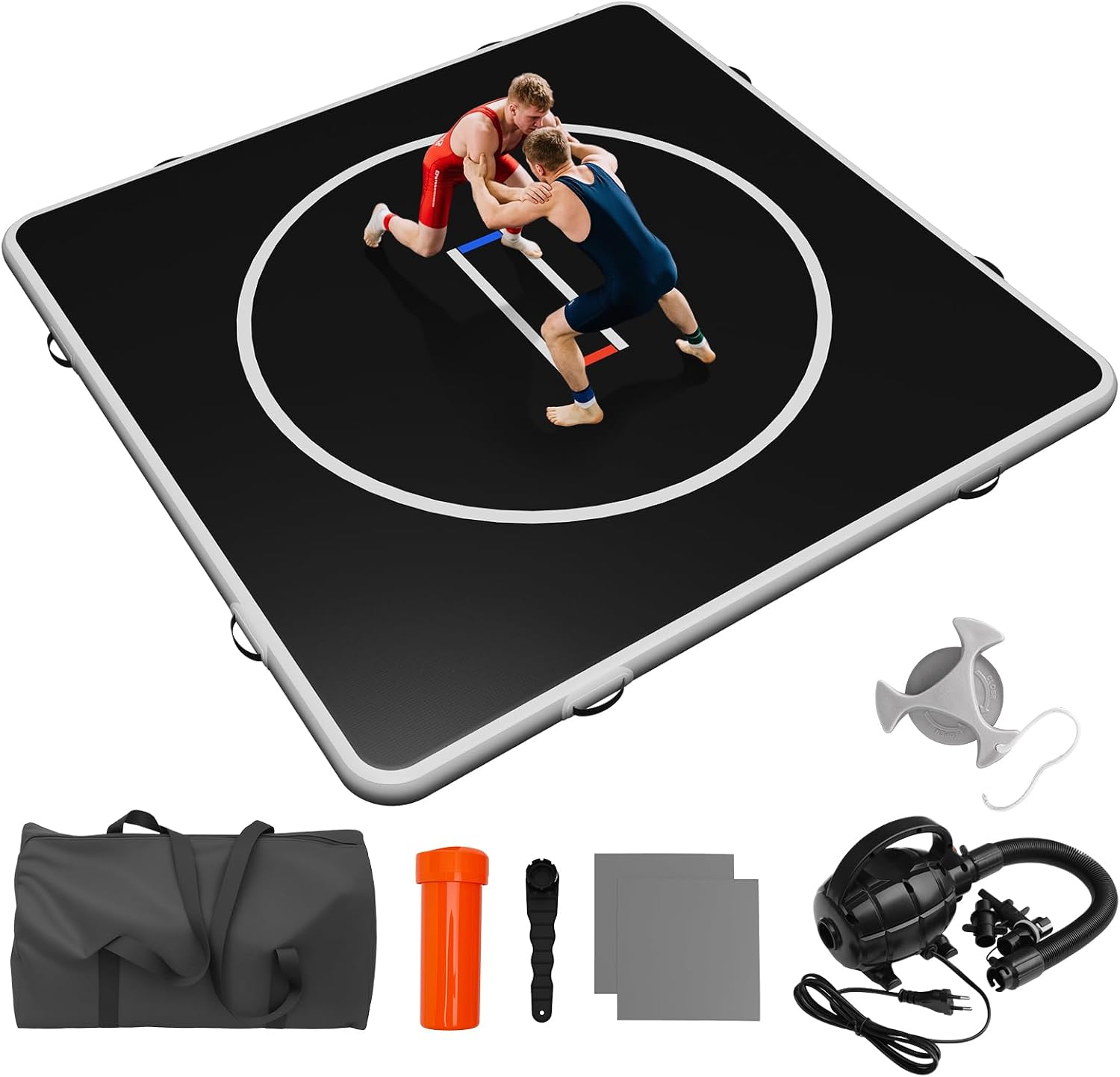 Inflatable Wrestling Mat for Jiu Jitsu, 4-Inch Thick with 600W Pump | FAST SETUP - 2-3 minutes each to inflate and