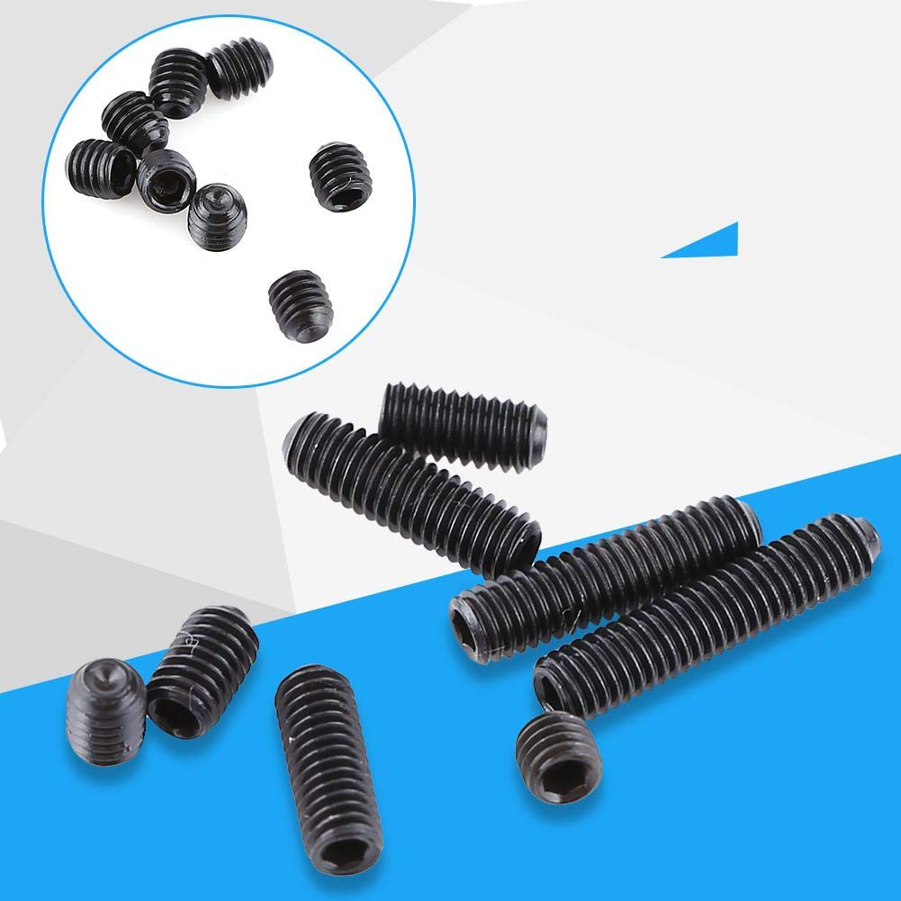 Fdit 200pcs M3 Black Carbon Steel Socket Cup Point Grub Set Screw Assortment