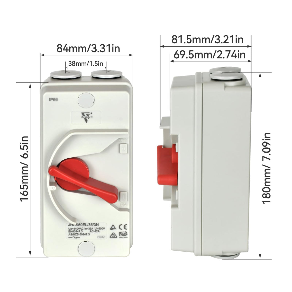 Disconnect Switch 3Pole 500VAC IP66 Waterproof Outdoor Isolation Switch 35A