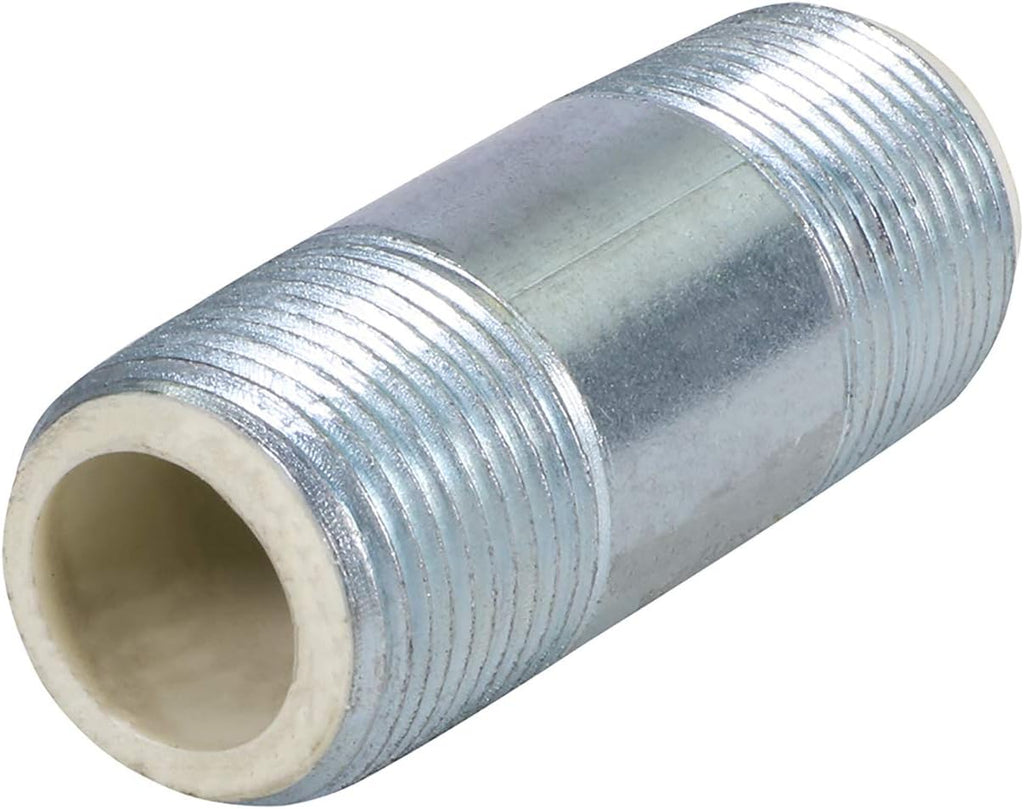 Midline Valve EOUU3425 Dielectric Nipple Pipe Fitting with PEX Lining 3/4'' MIP Connections 2-1/2'' Long Galvanized Steel Reduces Electrolysis