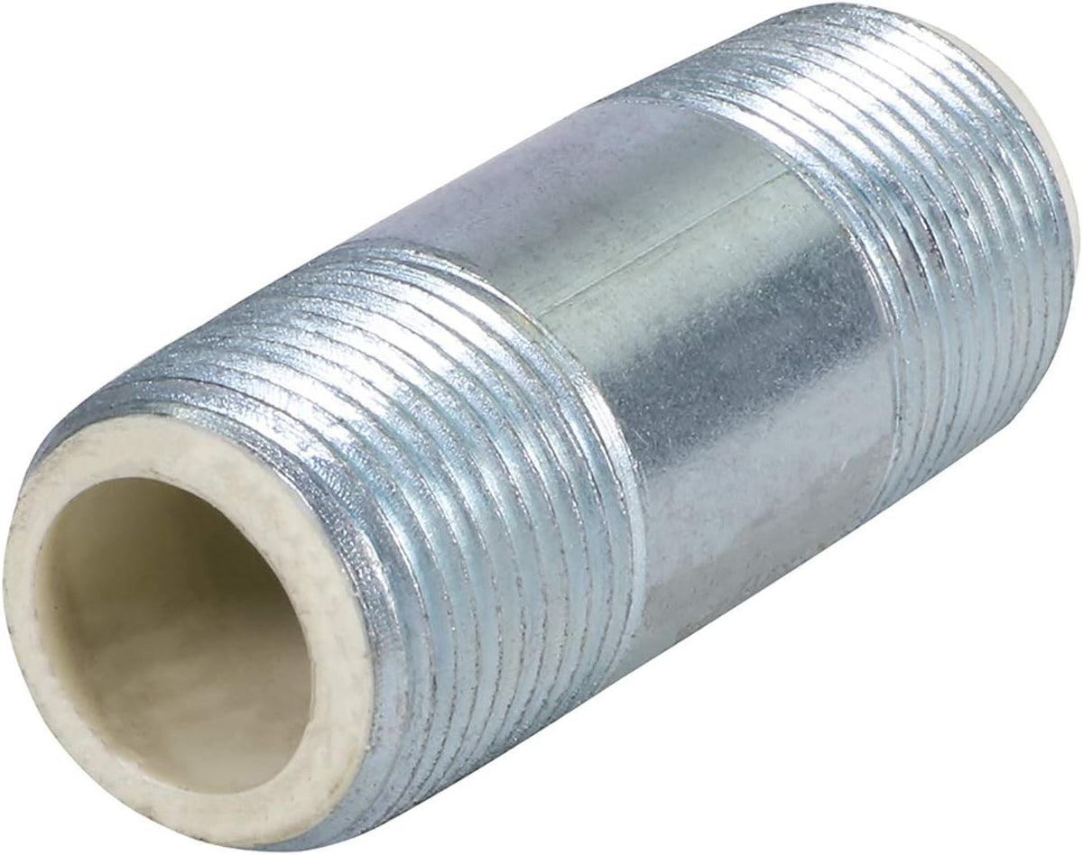 Midline Valve EOUU3425 Dielectric Nipple Pipe Fitting with PEX Lining 3/4'' MIP Connections 2-1/2'' Long Galvanized Steel Reduces Electrolysis