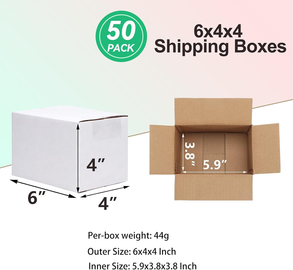6x4x4 Shipping Boxes 50 Pack, White Cardboard Boxes Kraft Corrugated Mailer Boxes for Small Business