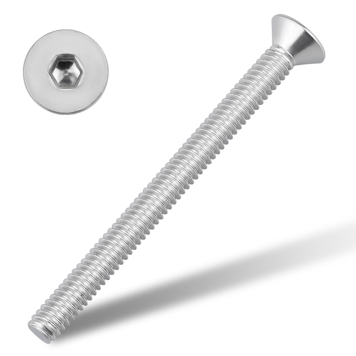 1/4-20 x 2-1/2" Flat Countersunk Head Socket Cap Screws, Full Machine Thread Coverage, Allen Hex Drive, 304 Stainless Steel 18-8 SS, 25 PCS
