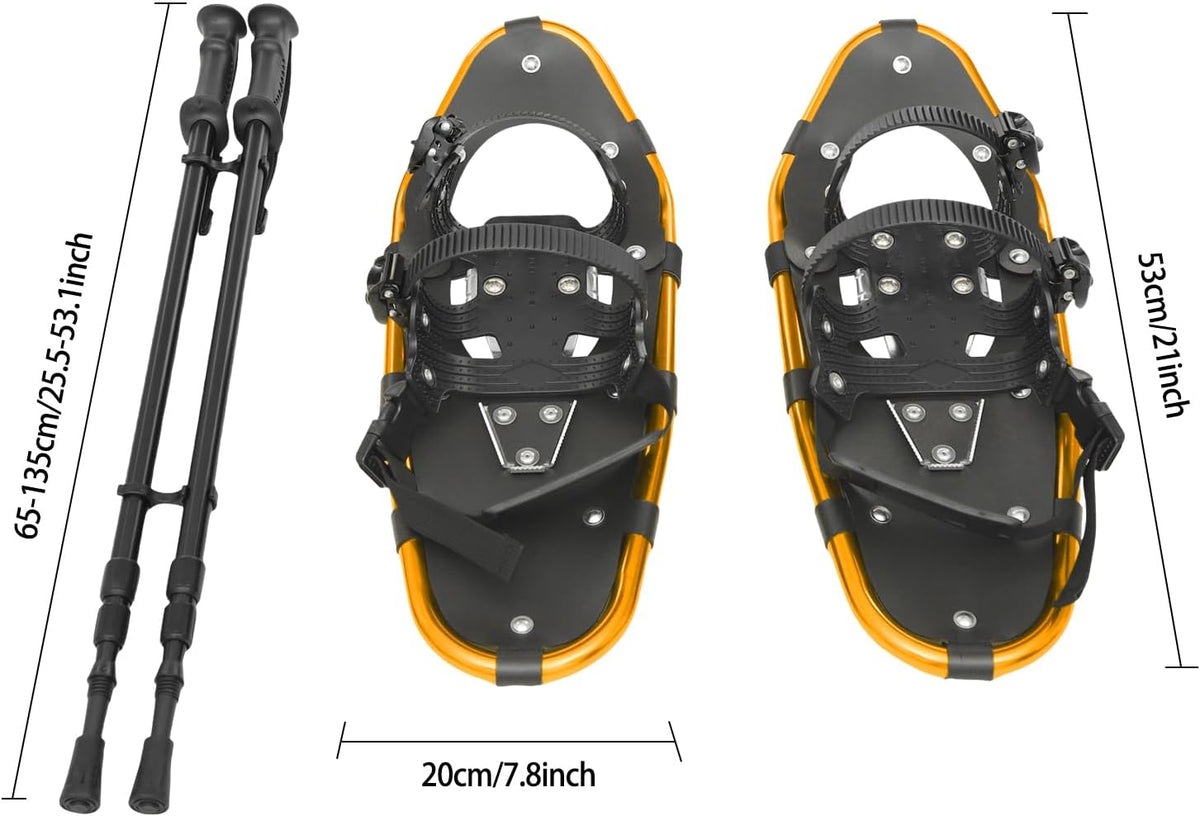 Lightweight Snowshoes with Adjustable Trekking Poles, Aluminum Frame with PE Deck & Steel Crampons, -40°C Resistant