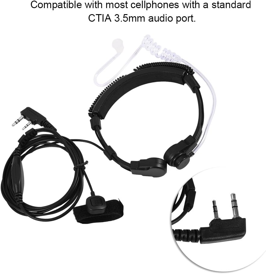 Professional Throat Headset, Walkie Talkie Acoutic Tube Earpiece PTT for UV5R 2-Way Radio Walkie Talkie for
