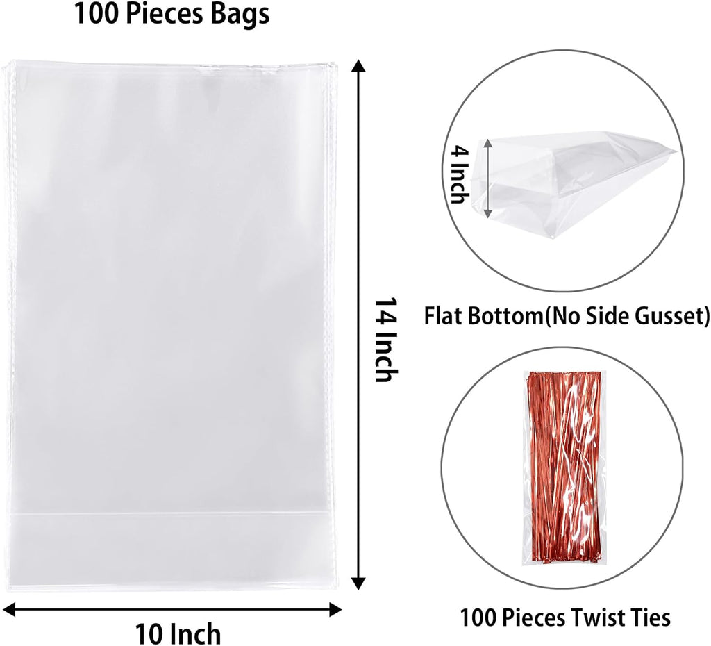Flat Bottom Cellophane Treat Bags 100 Pcs 10x4x14 Inches