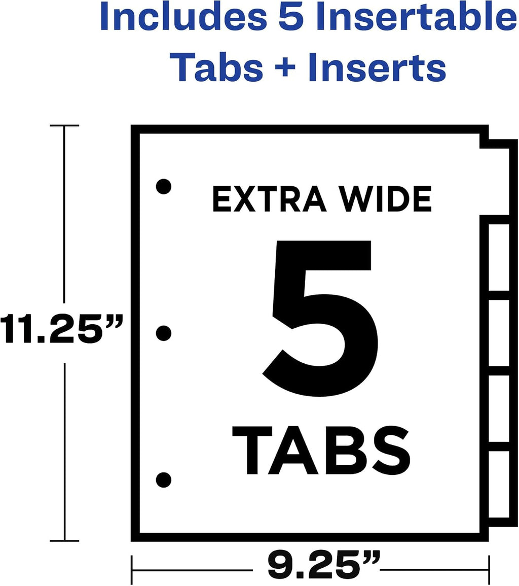Dividers for 3 Ring Binders, 5 Tab Plastic Binder Dividers, Pockets, Insertable Big Tabs, Pastel Classic Designs