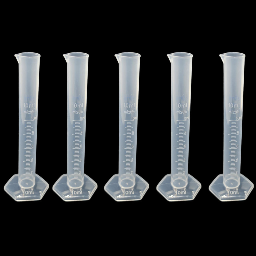 5PCS 10ml Measuring Cylinder, Plastic Transparent Graduated Cylinder, Science Test Tube Flask, 2-Sided Bule Measuring