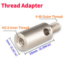 Thread Adapter 4-48 Outer Thread Shank to M2.5 Inner Thread for Dial Indicator Tips 5mm Diameter 10mm Long
