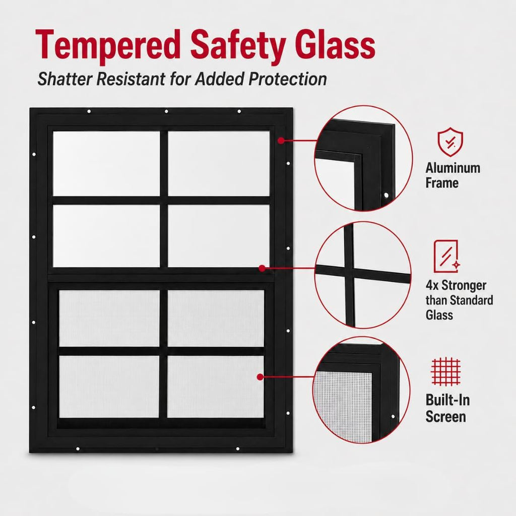 14x21 Shed Window, Flush Mount Sliding Window with Tempered Glass & Screen, Brown, 1-Pack