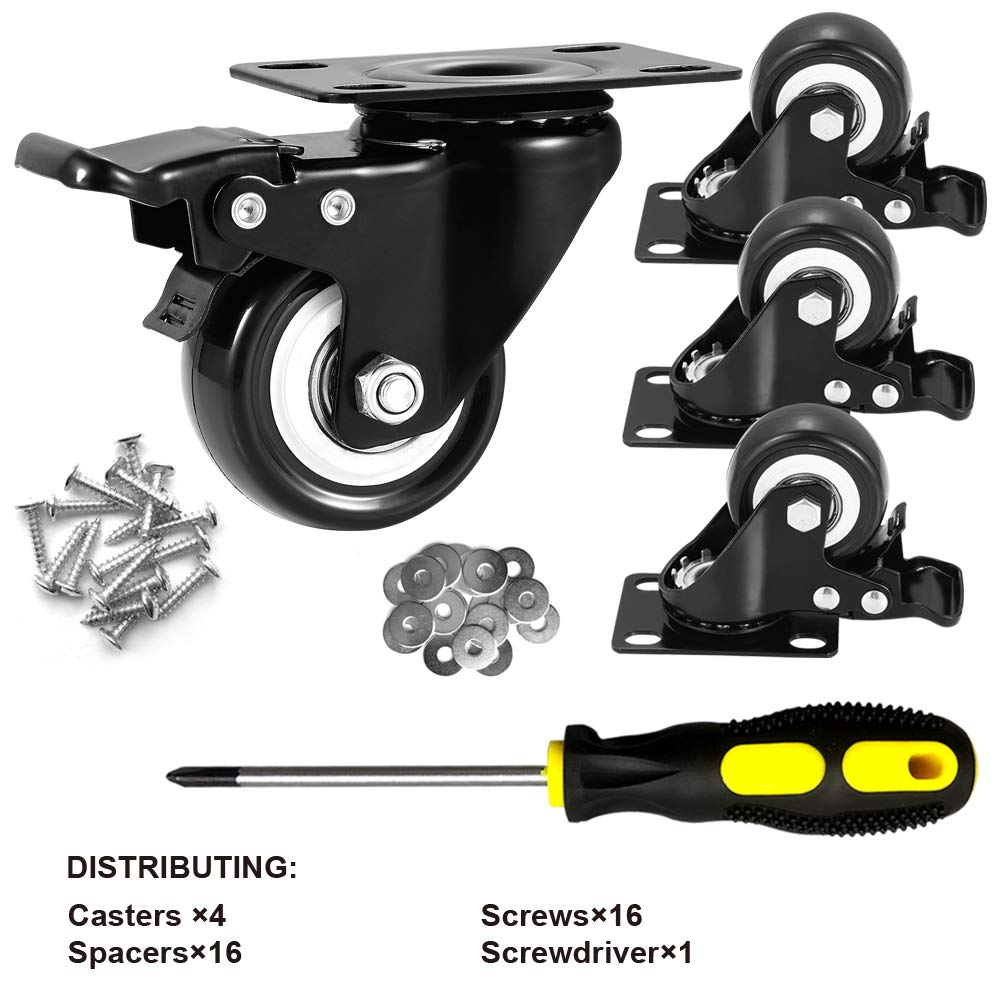 2" Caster Wheels Set of 4, Heavy Duty Casters with Brake