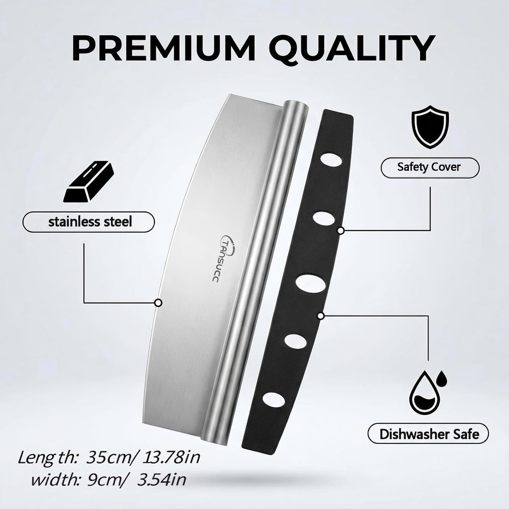 Pizza Cutter Rocker Blade 12 inch, Stainless Steel Sharp Large Pizza Slicer with Protective Cover, Dishwasher Safe