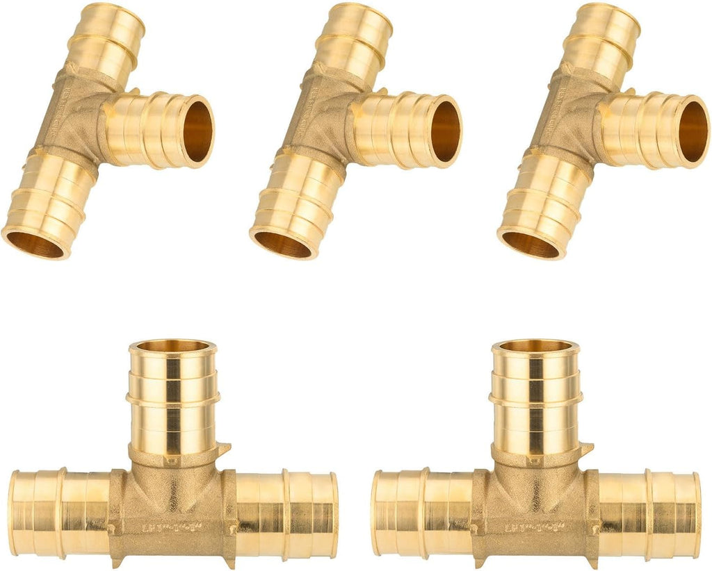 5PCS Foskan PEX-A Expansion Fittings, 1 Inch Brass Tee