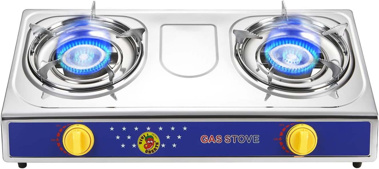 2 Burner Propane Stove, [20000 BTU] Portable Camping Gas Cooktop with Auto Ignition, Stainless Steel Outdoor Cooker