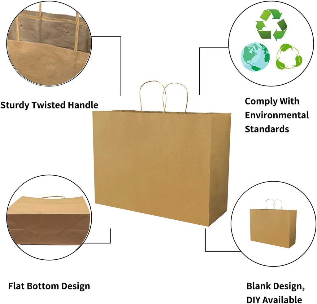 Large Paper Bags with Handles 100 PCS 16 x 6 x 12 In,Large Gift Bags | Large Gifts Bags with Handles bulk, Shopping