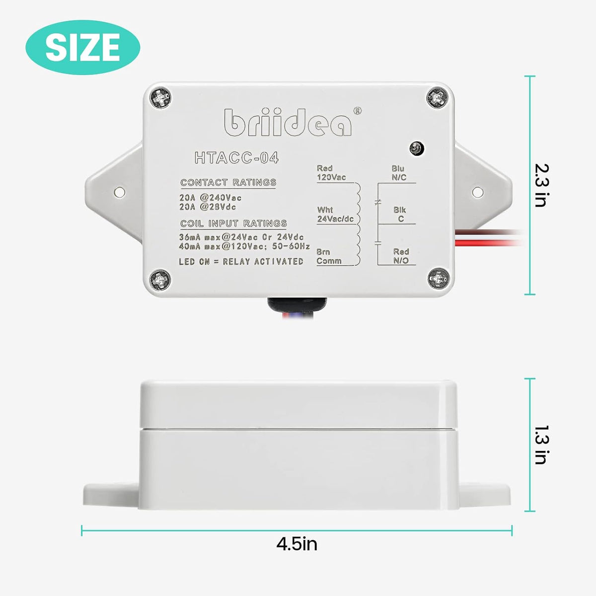 Enclosed Power Control Relay, Briidea 20 Amp SPDT Power Relay with 24 VAC/DC/120 VAC Coil, Compatible with HVAC, Temperature Controller Switches