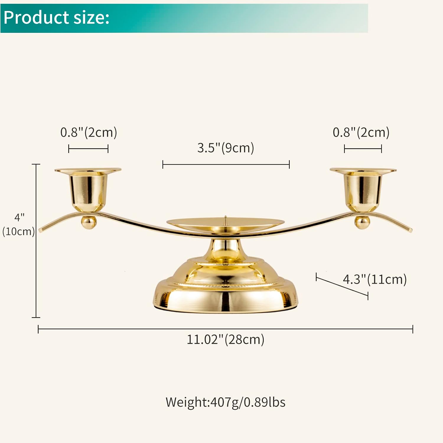 Gold Unity Candle Holder for Wedding and Gifts, ARCHOBAN 3-Candle Design Candle Holder with Stabilizing Pin and Side