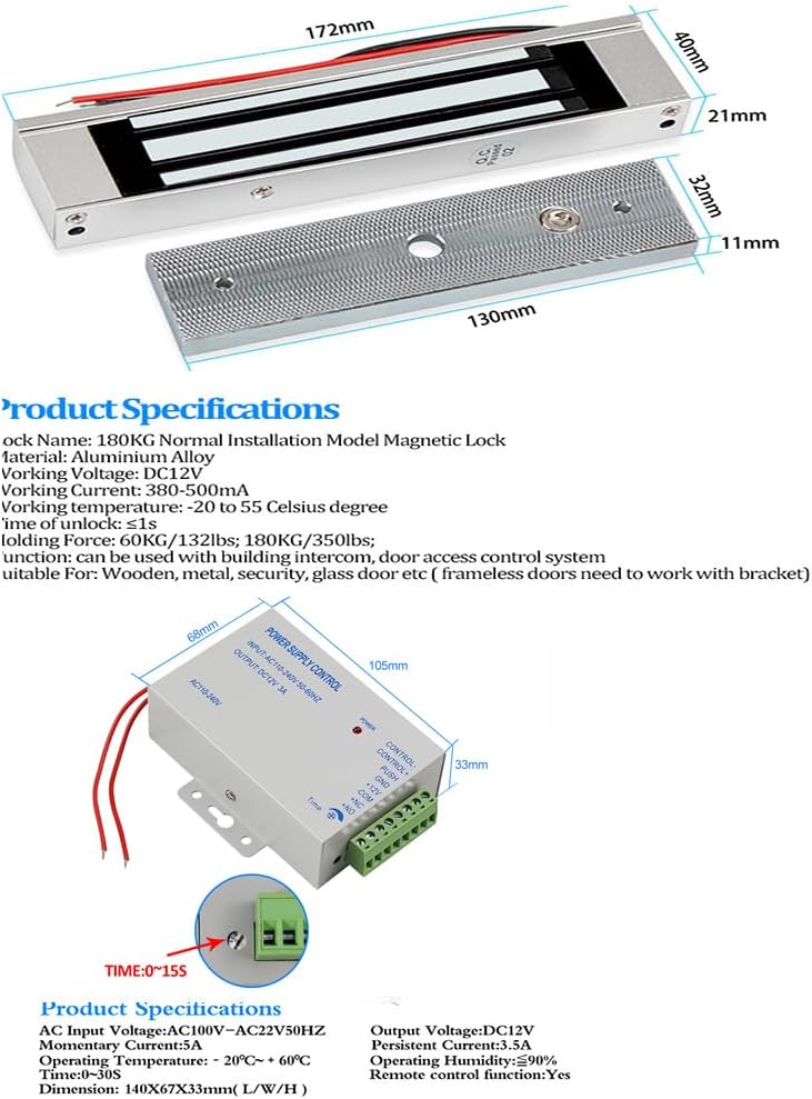 Door Entry System with Waterproof Access Control Keypad Power Supply DC 12V,Door Lock Release Switch,Electric Lock