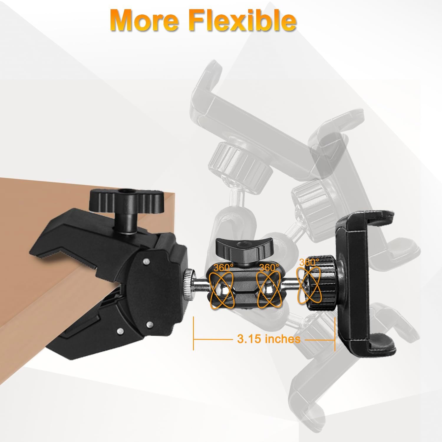 Phone Holder for Mic Stand, Treadmill, Spin Bike, Stroller, Adjustable Clamp on Phone Holder for Microphone Stand
