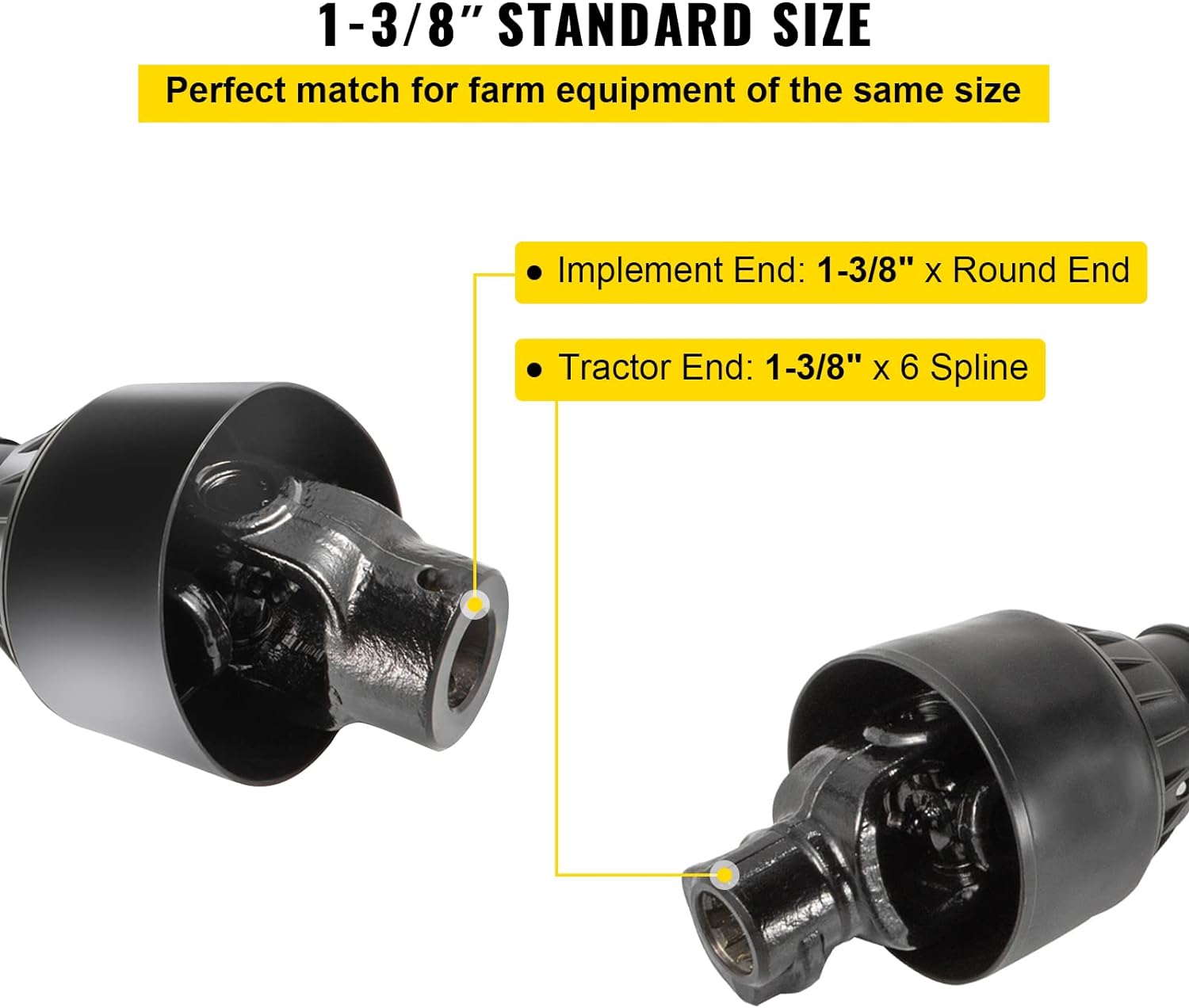 PTO Shaft 1-3/8" PTO Drive Shaft 6 Spline End Round End Driveline | For Bush Hog/Finish Mower/Rotary Cutter/Wood