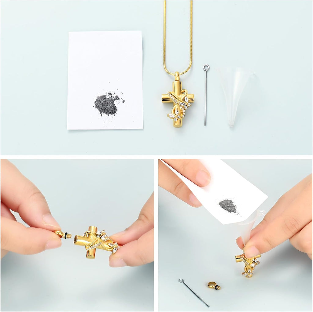 Butterfly Cross Urn Necklace for Ashes Men Women Cremation Jewelry Ashes Pendant for Human Memorial Ash Jewelry