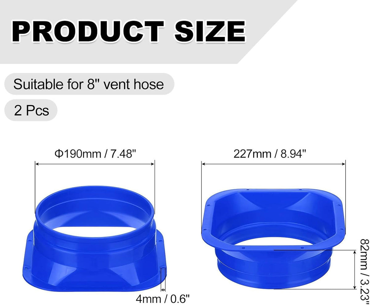 2 Pack Connector Straight Pipe Flange 8" HVAC Air Vent Duct Blue