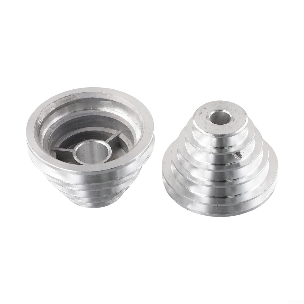 Pagoda Pulley Wheel, Aluminum Transmission Wheel for Benchtop Drill Press, 5-Step V-Belt Sheave for Motor Shaft Drive, Silver(2pcs set)