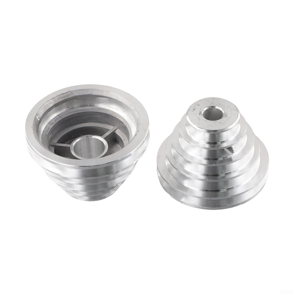 Pagoda Pulley Wheel, Aluminum Transmission Wheel for Benchtop Drill Press, 5-Step V-Belt Sheave for Motor Shaft Drive, Silver(2pcs set)