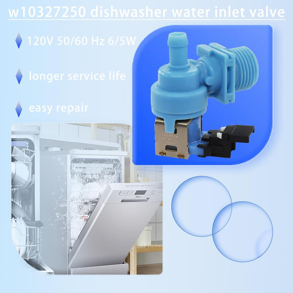 W10327250 Dishwasher Water Inlet Valve Fit for Whirlpool dishwasher