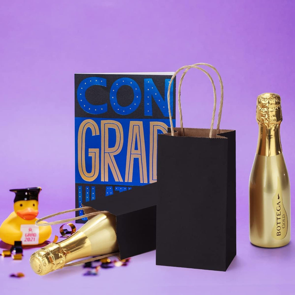 Small Kraft Gift Bags with Handles Black 50 Pack 3.5x2.4x6.7 Inch