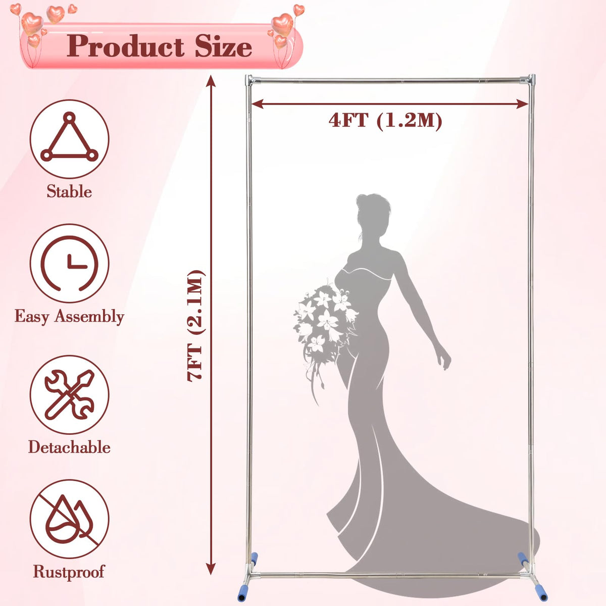 Wedding Arch Backdrop Stand, Heavy Duty 7FT Tall, 4FT Wide Square Rectangular Wedding Arch Frame for Parties Ceremony