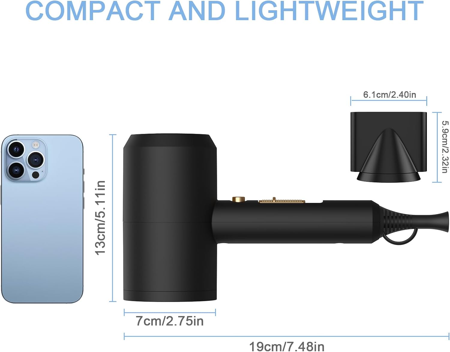 Professional Ionic Hair Dryer, Powerful 1800W Fast Drying Low Noise Blow Dryer with 2 Concentrator Nozzle 1 Diffuser