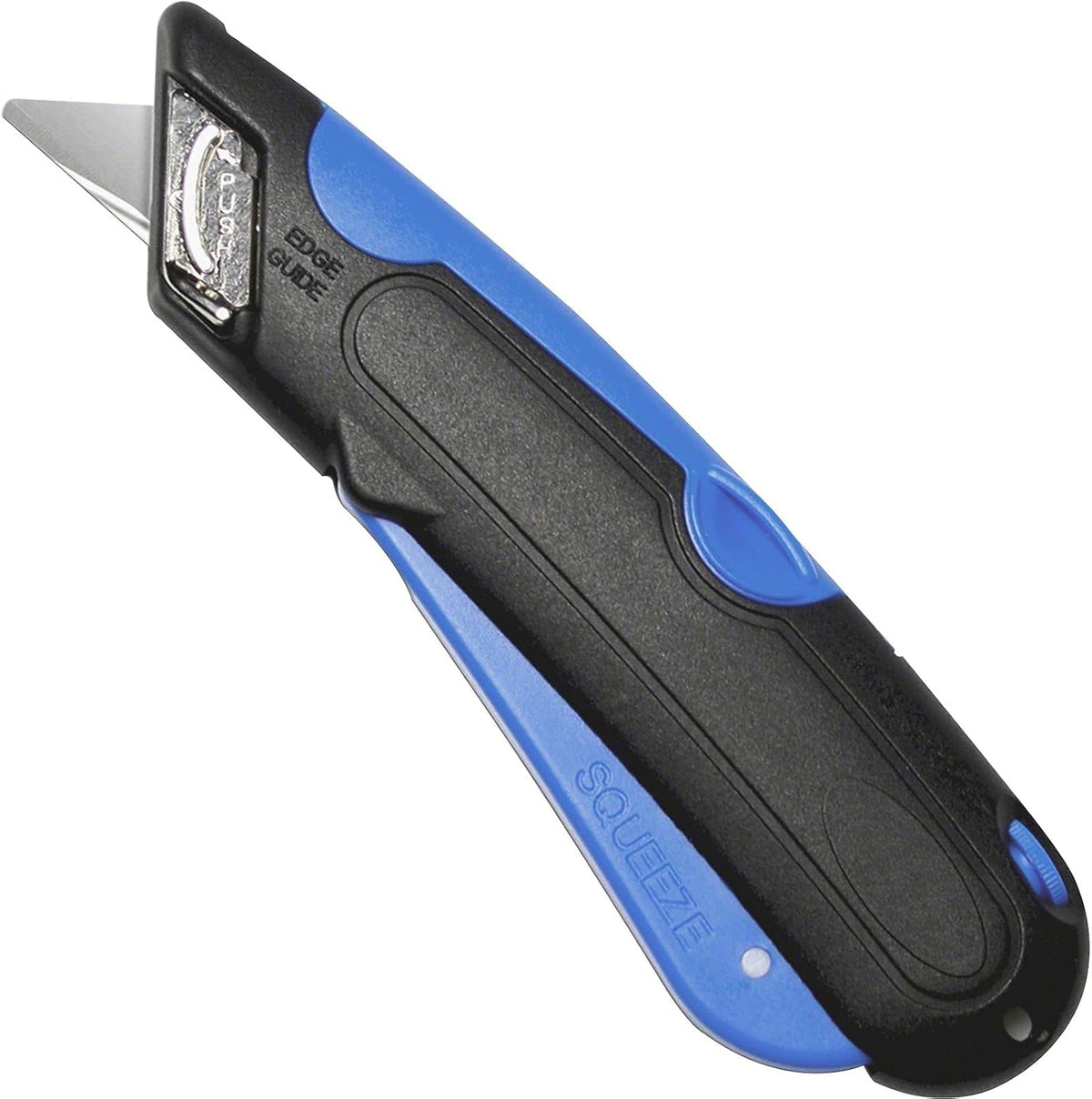 Self-Retracting Blade Safety Cutter, Left and Right Edge Guide, 3 Depth Setting, Preloaded with 3 Blades - Black/Blue
