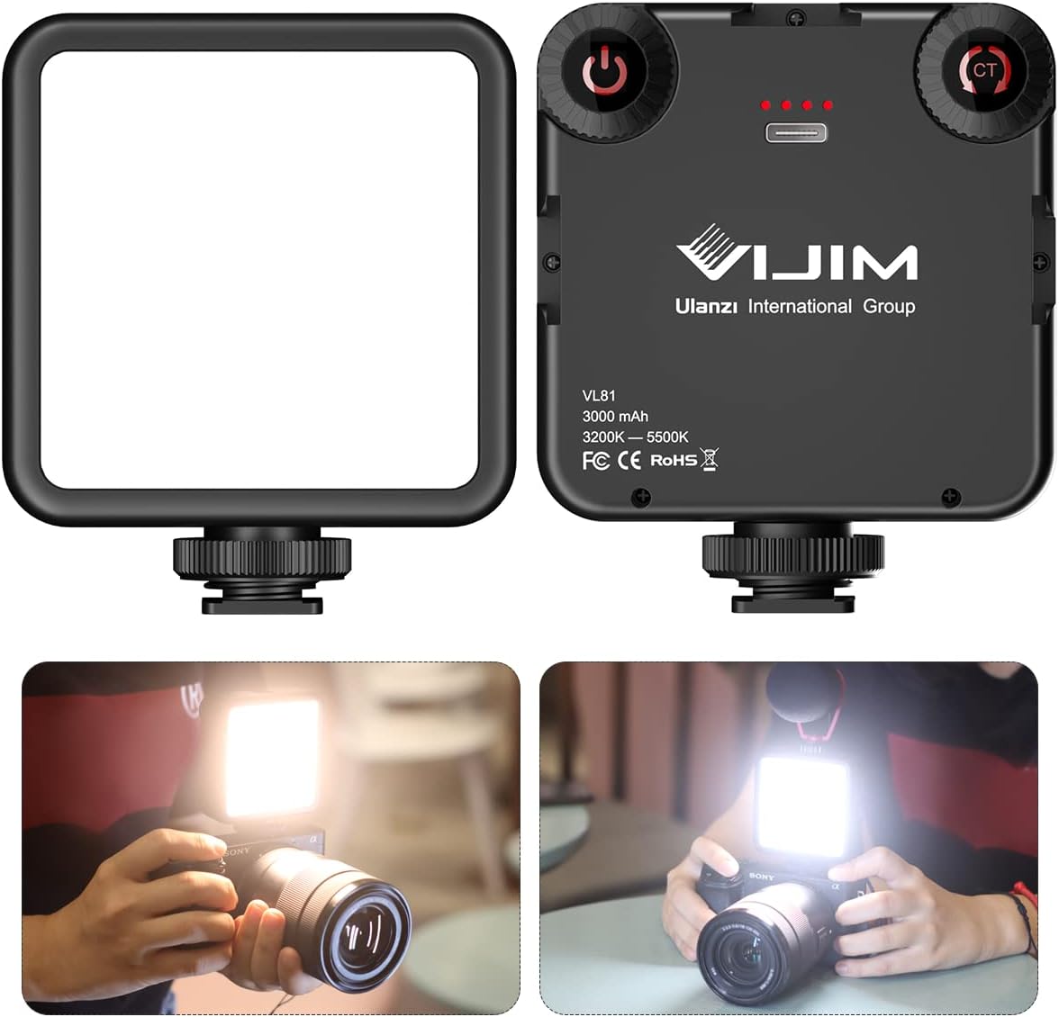 ULANZI VL-81 3000mAh Bi-Color LED Video Light w Softbox - 3200K-5600K+CRI95 Rechargeable Camera Light, 3 Cold Shoe