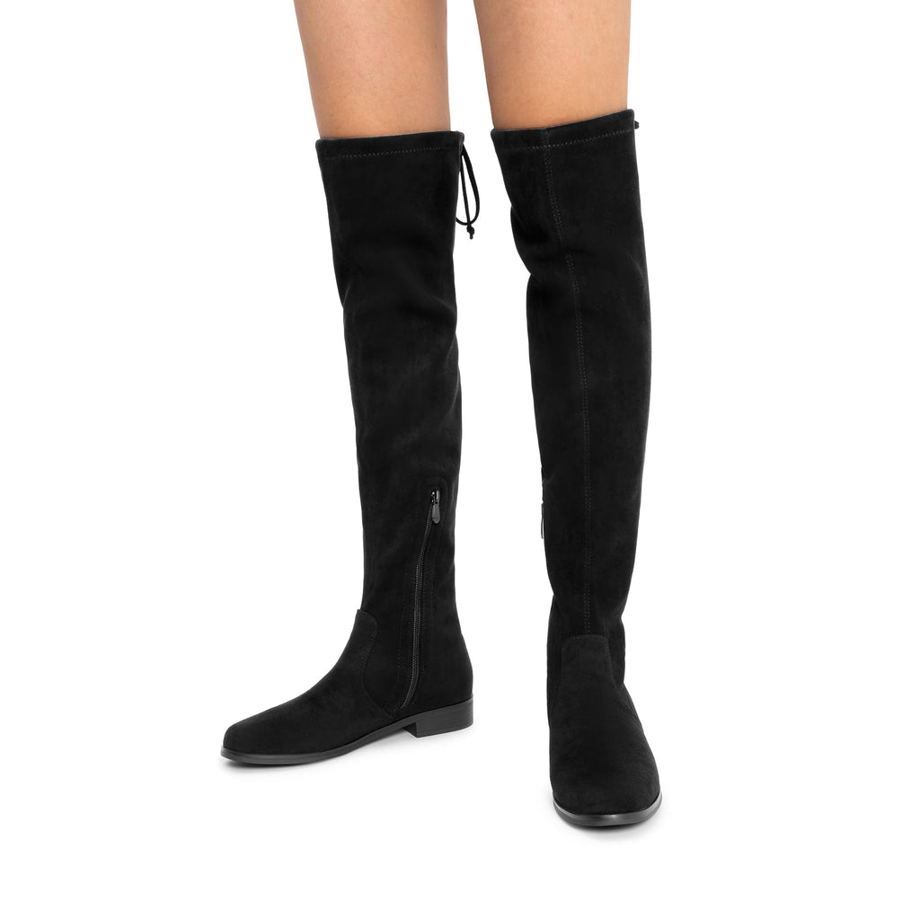 Women's Thigh High Low Block Heel Knee Boots,Black-Suede,9