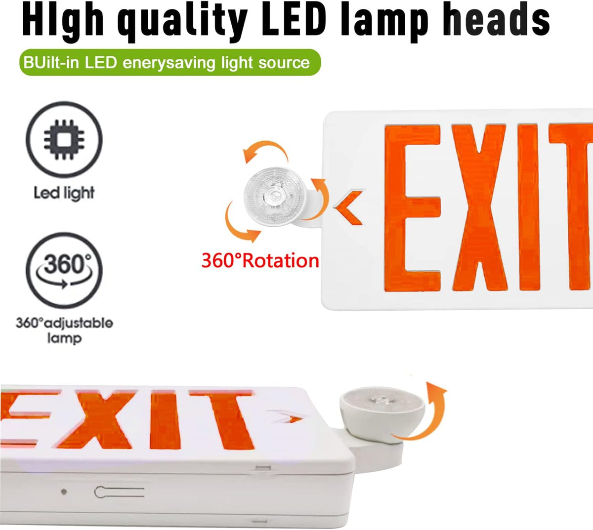 LED Exit Sign with Emergency Lights Dual Exit Lamp, 90 Min Battery Backup