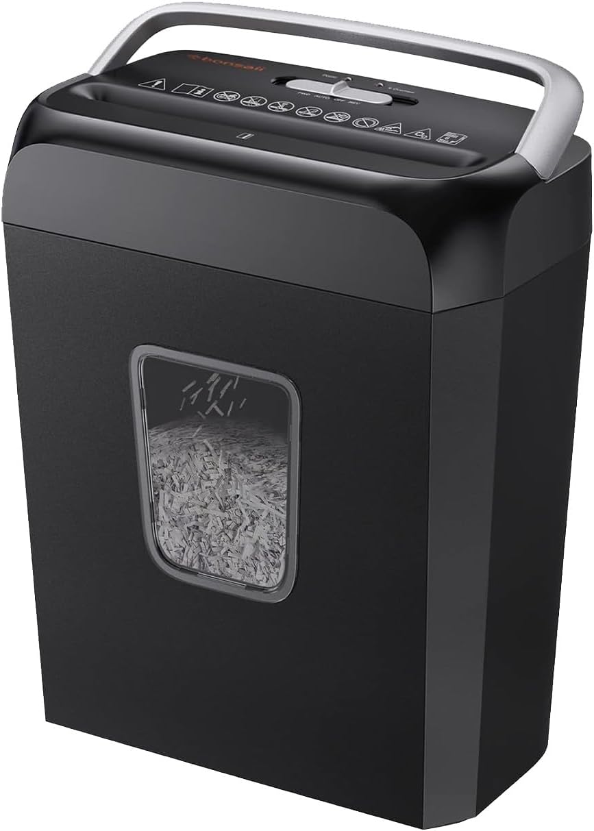 Paper Shredder for Home Office, 6-Sheet Cross-Cut, Shreds Paper, Credit Cards, Mail, Staples & Clips, 3.4-Gallon