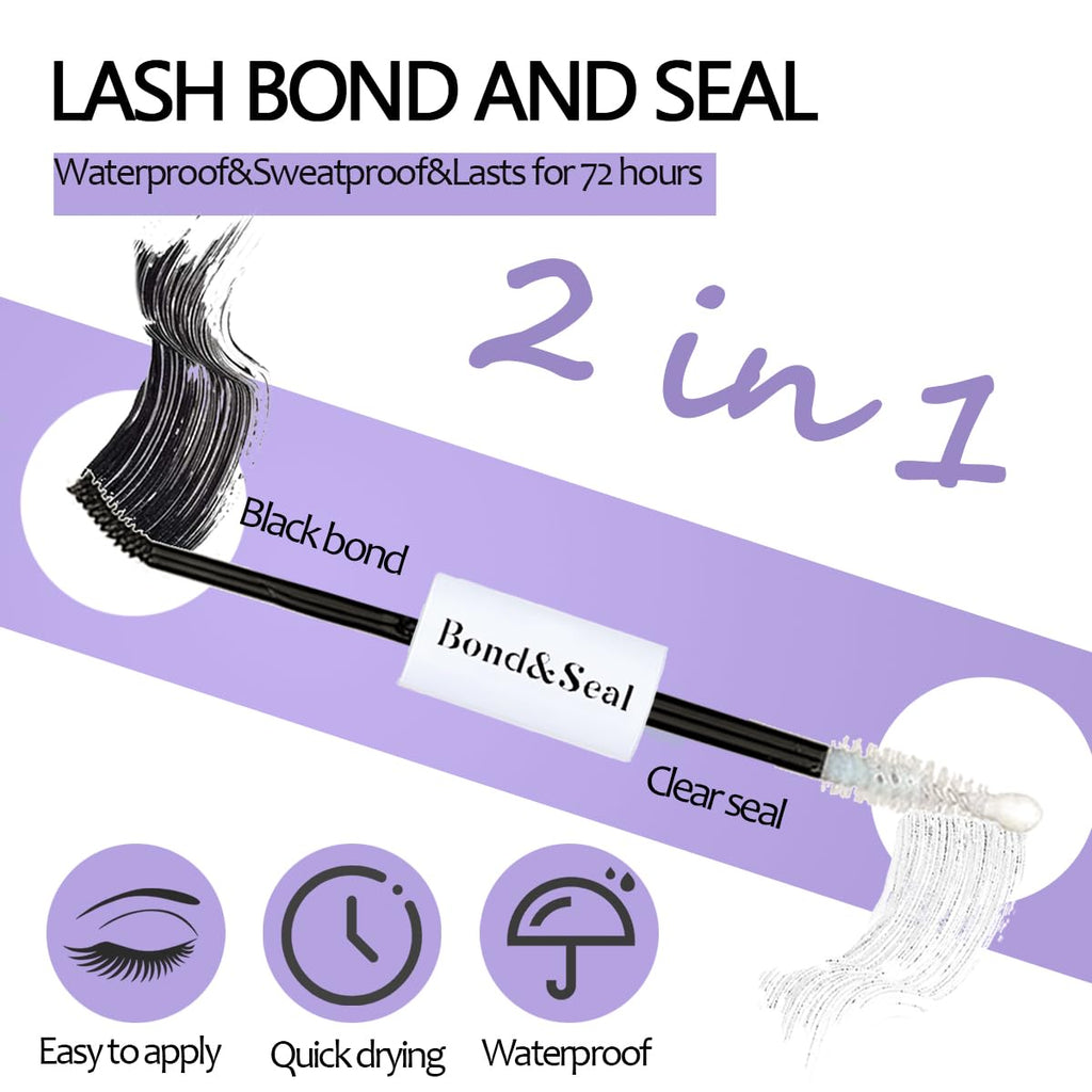 Lash Bond and Seal Kit DIY Lash Extension | Waterproof Lashe Cluster Glue 72h Hold and Seal Lash Remover Tweezers for