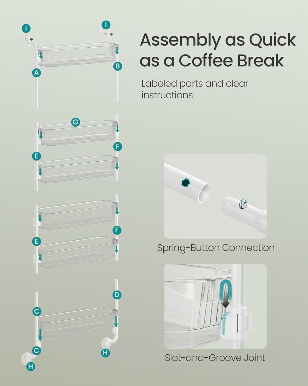 SONGMICS Over the Door Pantry Organizer, 6-Tier Kitchen Pantry Door Organizer with Adjustable Tall Baskets, Hanging