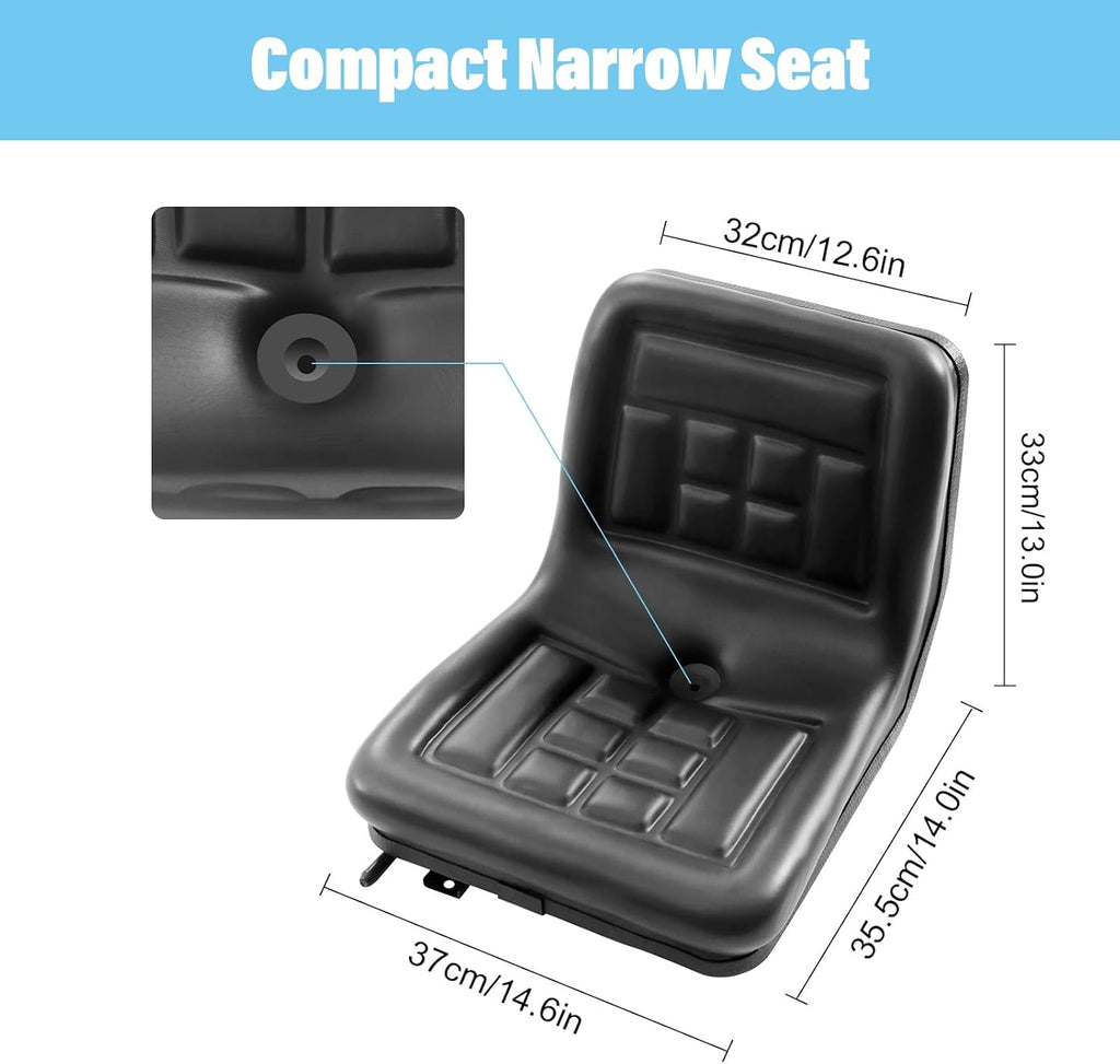 Tractor Seat & Lawn Mower Seat - Black PVC Leather 13 Inch High Back Seat Replacement for Most Forklift, Excavator