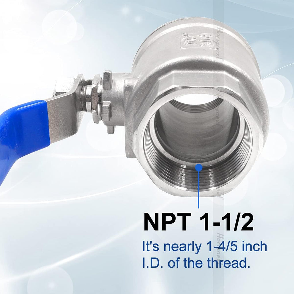 NPT 1-1/2 Inch Threaded Stainless Steel Ball Valve, DN40