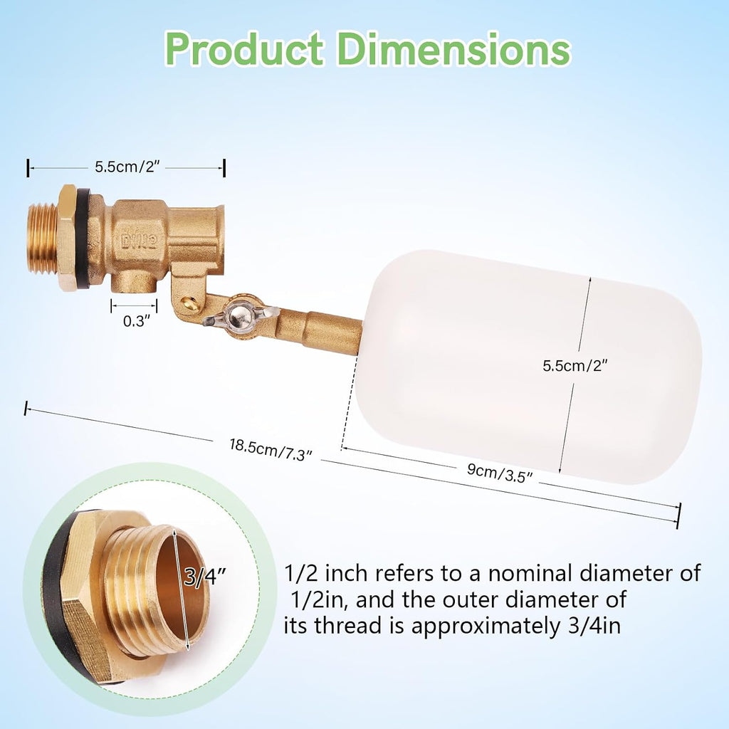 2 Pack 1/2 Inch Brass Water Float Valve Pool Auto Fill Float Valve