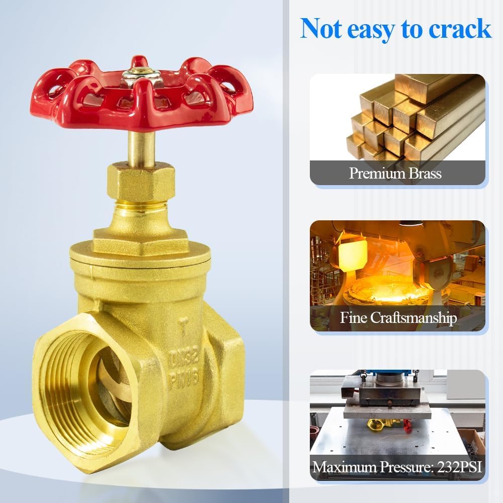 WiseWater Brass Gate Valve, 1 1/4" NPT Rotating Sluice Valve Two-way Flow Manual Rotary Sluice, for Mechanical Equipment, HVAC, and Industrial Plumbing Systems (DN32)