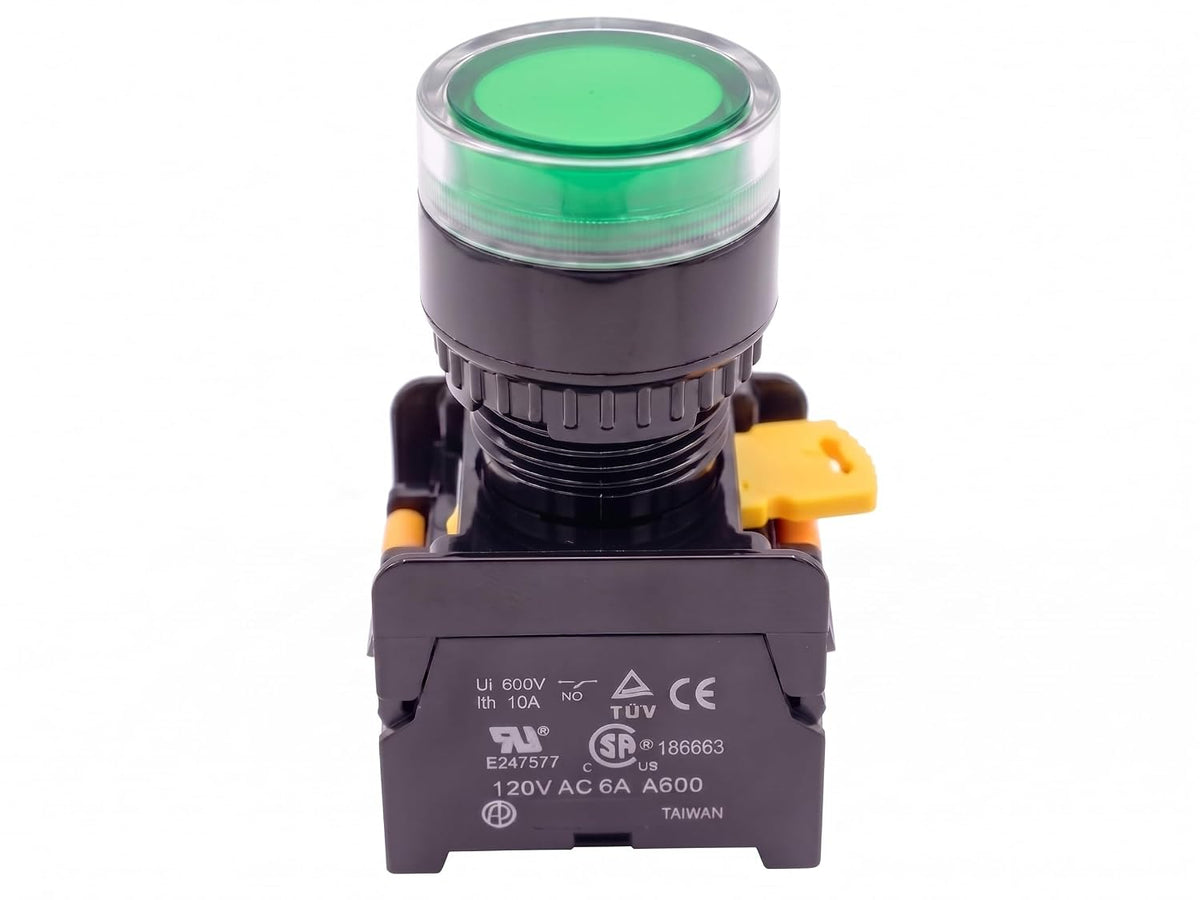 Alpinetech LXG-22 22mm 1NO Momentary Push Button Switch 24V AC DC LED Illuminated (Green)