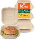 6x6 Compostable Clamshell Food Containers, (50 Pack)