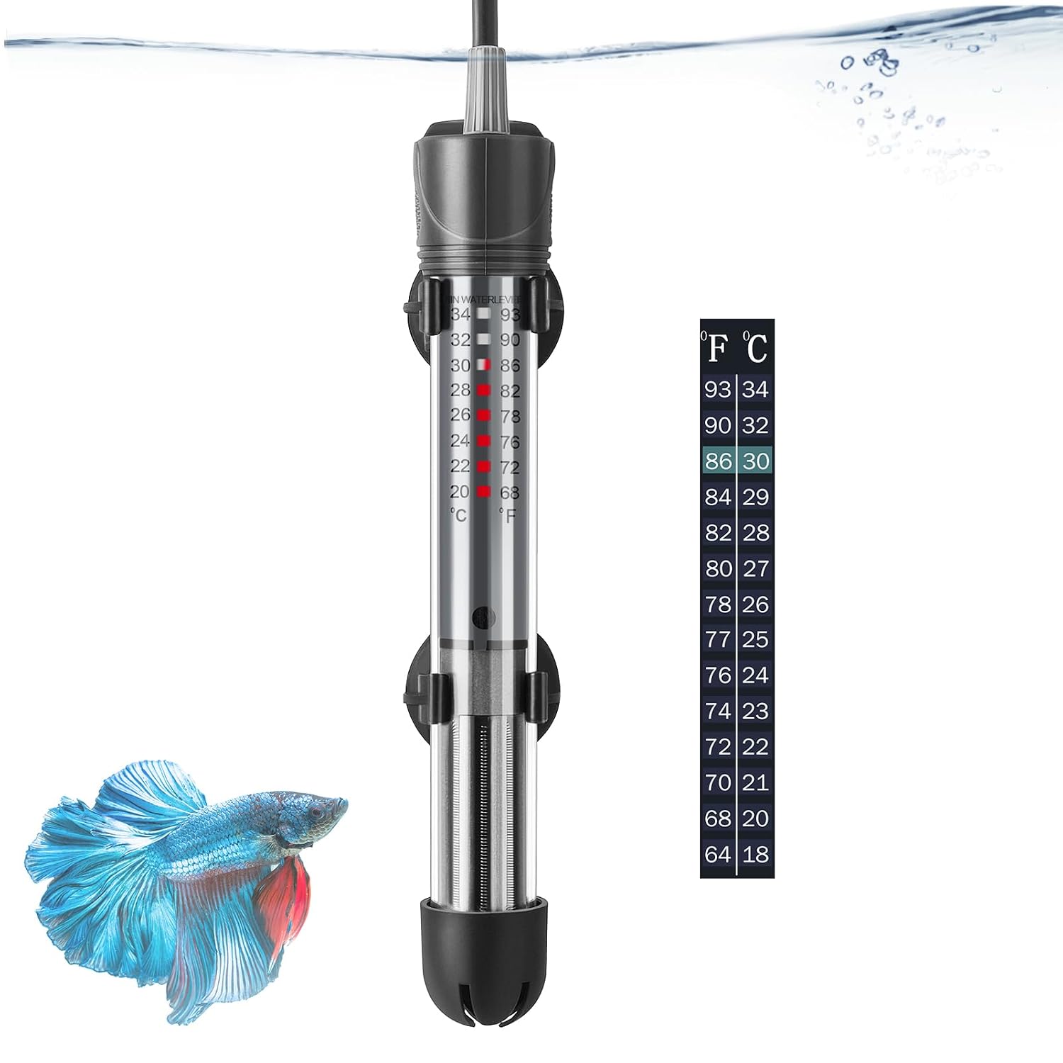 50W Adjustable Aquarium Heater, Submersible Fish Tank Heater Thermostat with Suction Cups for 6-15Gal